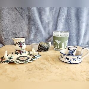 Vintage Cottagecore Home Decor Bundle Lot -Trinkets & Candle Holders